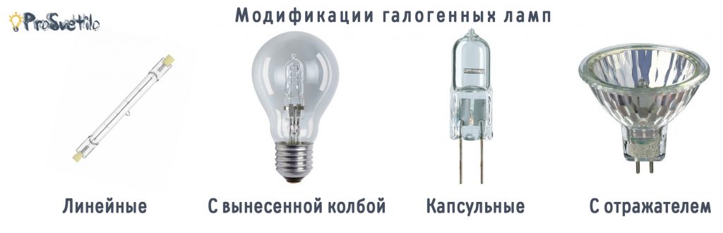 Примеры видов галогенных ламп